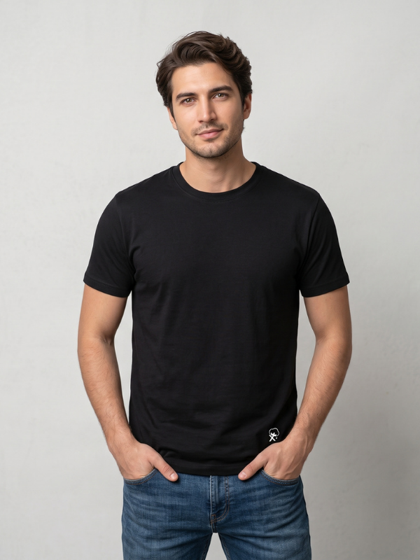 Black Crew Neck Cotton T-Shirt