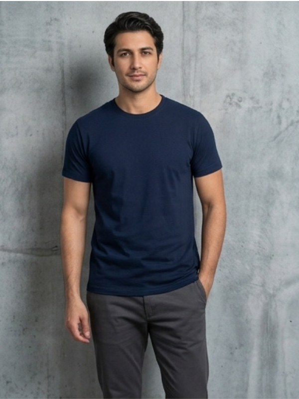 Navy Blue Crew Neck Cotton T-Shirt