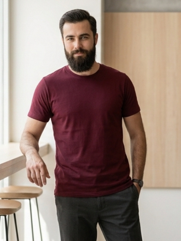 Maroon Crew Neck Cotton T-Shirt